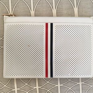 Moda Luxe White Perforated Clutch with Red, white and blue Stripe